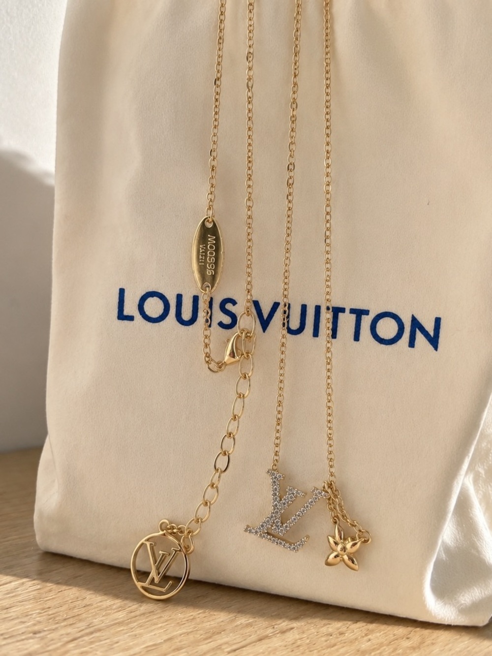 Louis Vuitton Gold-tone LV Crystal & Flower Pendant Necklace